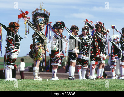 dh Festival of the Horse SOUTH RONALDSAY ORKNEY Girl dressed up as horses scottish heritage harvest dress wearing traditional costume scotland people Stock Photo