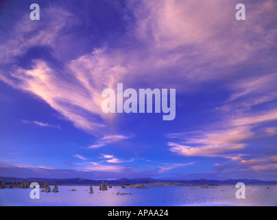Clouds light up after sunset over Mono Lake California Stock Photo