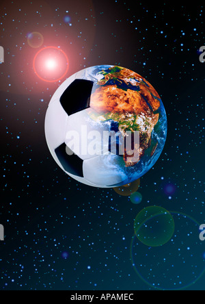 soccer ball and planet earth Fußball als Weltkugel Stock Photo
