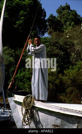 Egypt Luxor Felucca Boat Owner Stock Photo