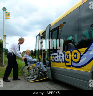 Bus stop. Bus ramp low floor. Accessible public transport. Bus ramp low ...