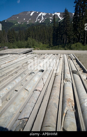 Mineral exploration core samples at Eskay Creek mine BC Stock Photo