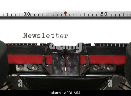 Newsletter on an old typewriter genuine font Stock Photo