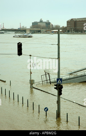 Traffic lights in water - flood at Budapest Stock Photo