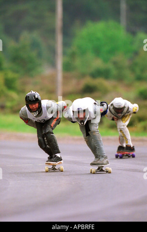 Speedboard racing, balance and control at Highland Wheels Extreme in Aviemore, Scotland - May 2001 Stock Photo