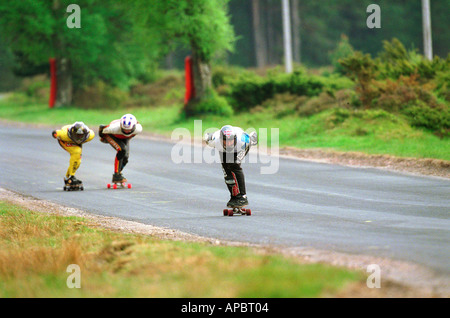 Speedboard racing, balance and control at Highland Wheels Extreme in Aviemore, Scotland - May 2001 Stock Photo