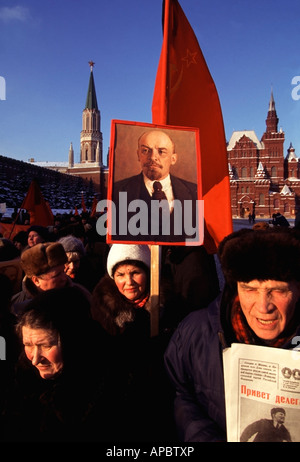 Communists demonstrate on the anniversary of Vladimir Lenin's death in front of Lenin's tomb in Red Square Moscow, Russia. Stock Photo