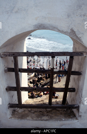 Fish Market on Beach seen from Cape Coast Castle Ghana West Africa Stock Photo