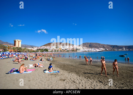 Playa de Las Vistas in Los Cristianos, Tenerife island, is considered one of the best beaches of the Canary Islands, Spain. Stock Photo