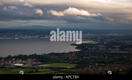 Belfast seen from the Knockagh Monument, Carrickfergus, Co. Antrim, N. Ireland Stock Photo