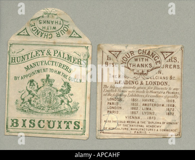 Huntley & Palmers' biscuit packets given in lieu of a farthing change circa 1875 Stock Photo