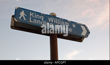 Sign pointing to the landing place on 14 June, 1690, of King William III, Carrickfergus, County Antrim, N. Ireland Stock Photo