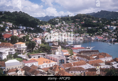 View over St George's Town and Harbour from Fort George, Grenada, the Caribbean Stock Photo