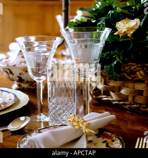 detail of festively decorated dining table with John Rocha designed crystal Stock Photo