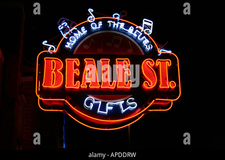 Illuminated sign on Beale Street, Memphis, Tennessee Stock Photo