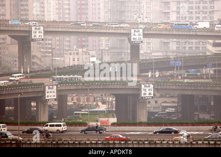 Ramp to the Nanpu bridge, Shanghai, China Stock Photo