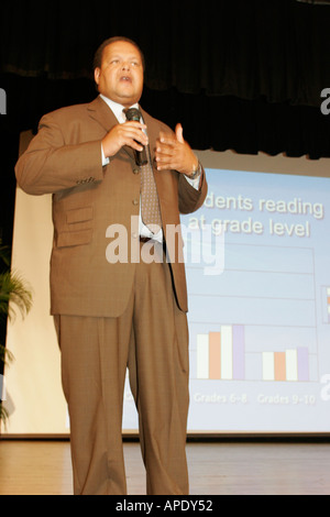 Florida Coral Gables High School,campus,Town Hall Meeting,Rudy Crew,Superintendent of Schools,visitors travel traveling tour tourist tourism landmark Stock Photo