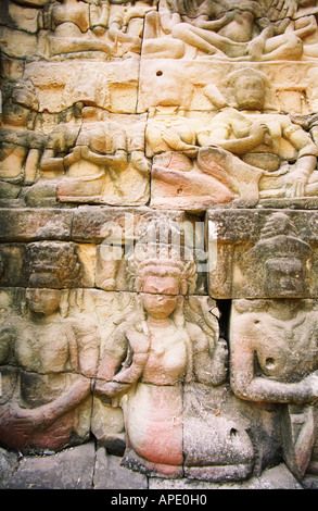 Carved Figures Of The Terrace Of The Leper King, Angkor Stock Photo