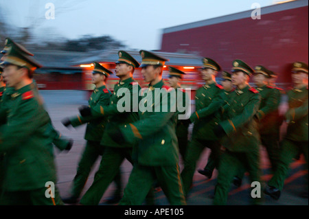 Peoples Liberation Army in the Forbidden City soldiers returning from Tiananmen Square Stock Photo