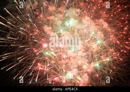 View of fireworks glittering in the sky. Stock Photo