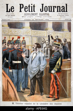 press/media, magazines, 'Le Petit Journal', Paris, 5. volume, number 169, illustrated supplement, Monday 12 February 1894, title, 'Monsieur Thivrier expulled from the chamber of deputies', Stock Photo