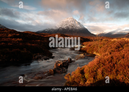 Buachaille Etive Mor at dawn Ranoch Moor Glen Coe Highlands Scotland Stock Photo