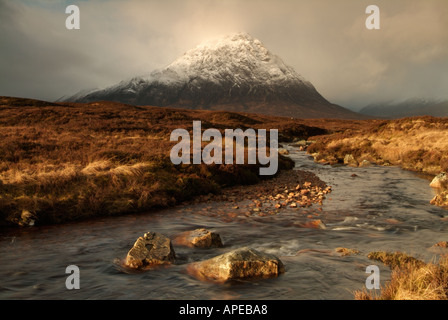 Buachaille Etive Mor at dawn Ranoch Moor Glen Coe Highlands Scotland Stock Photo