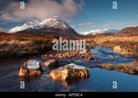 Buachaille Etive Mor at dawn Ranoch Moor Glen Coe Highlands Scotland Stock Photo