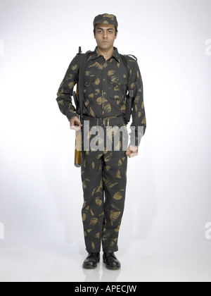 Indian army soldier with AK-47 gun and walking Stock Photo - Alamy