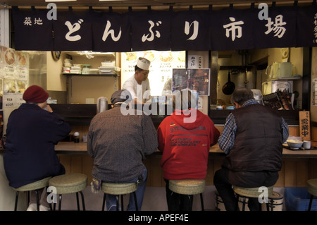 A morning food stall near Tsukiji fish market in Tokyo Japan Stock Photo