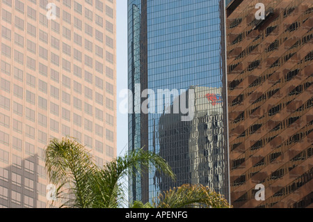 Buildings and palm trees fill the Los Angeles skyline. Stock Photo