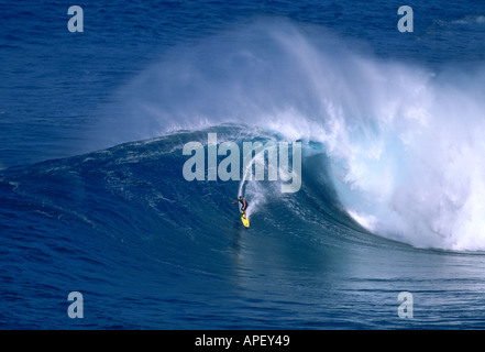 Surfer on Jaws wave, Maui, Hawaii, USA Stock Photo