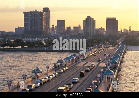 Causeway leads from downtown St Petersburg Florida to The Pier shopping and entertainment destination in Tampa Bay Stock Photo