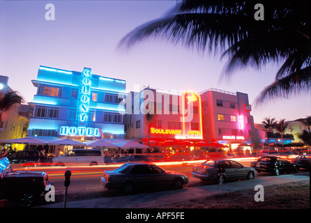 Miami Beachs tropical art deco district along Ocean Drive South Beach Miami Beach Florida Stock Photo