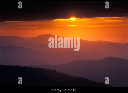 Sunrise Smoky Mountain ridgelines from Clingman s Dome Great Smoky Mountains National Park Tennessee Stock Photo