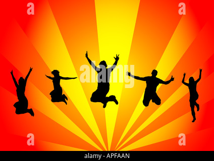 happy people jumping Stock Photo