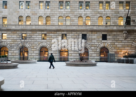 The Federal Reserve Bank of New York building on Liberty Street in Lower Manhattan Stock Photo