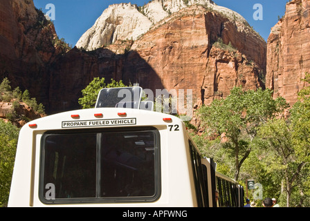 A propane fueled shuttle bus in Zion National Park Stock Photo