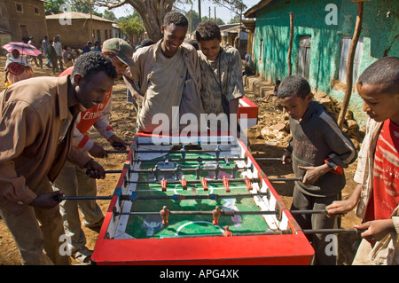 A very popular pastime for Ethiopian children is to play foosball or table football on the streets of Gondar. Stock Photo