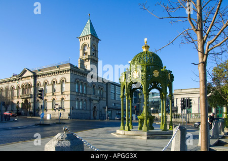 The Town Hall in Dun Laoghaire. Ireland, with the fountain commemorating Queen Victoria's visit to the borough in 1901 Stock Photo