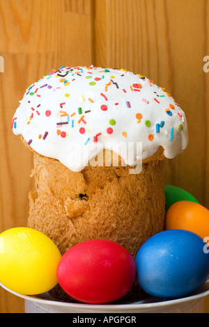 Easter cake and eggs Stock Photo