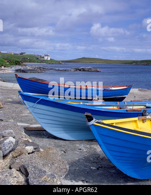 Traditional two prowed fishing boats at Burravoe, Yell, Shetland, UK