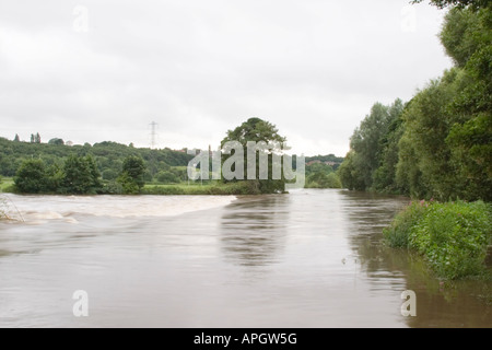 The River Aire in flood at Kirkstall Abbey Leeds West Yorkshire June ...