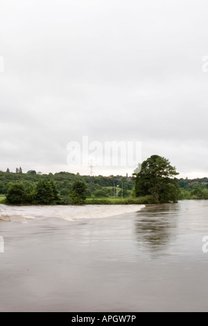 The River Aire in flood at Kirkstall Abbey Leeds West Yorkshire June ...