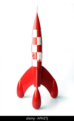 Retro moon rocket isolated on white background Stock Photo