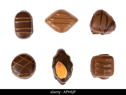 Individual chocolates isolated on a white background Stock Photo