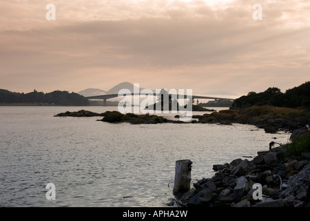 The Hebridean Princess sails under the Skye Bridge at the Kyle of Lochalsh on the West Coast of Scotland Stock Photo