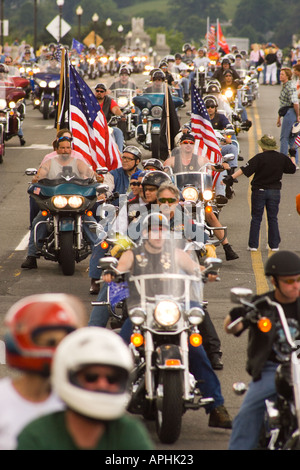 18th annual Rolling Thunder Ride for Freedom XVIII 2005 Memorial Day on Arlington Memorial Bridge from Virginia to Washington DC Stock Photo