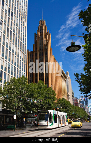 Melbourne Australia  /  A tram travels along Swanston Street in the city of Melbourne Victoria Australia. Stock Photo