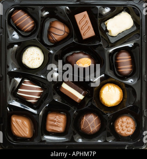 Closeup of a box of Belgian chocolates Stock Photo